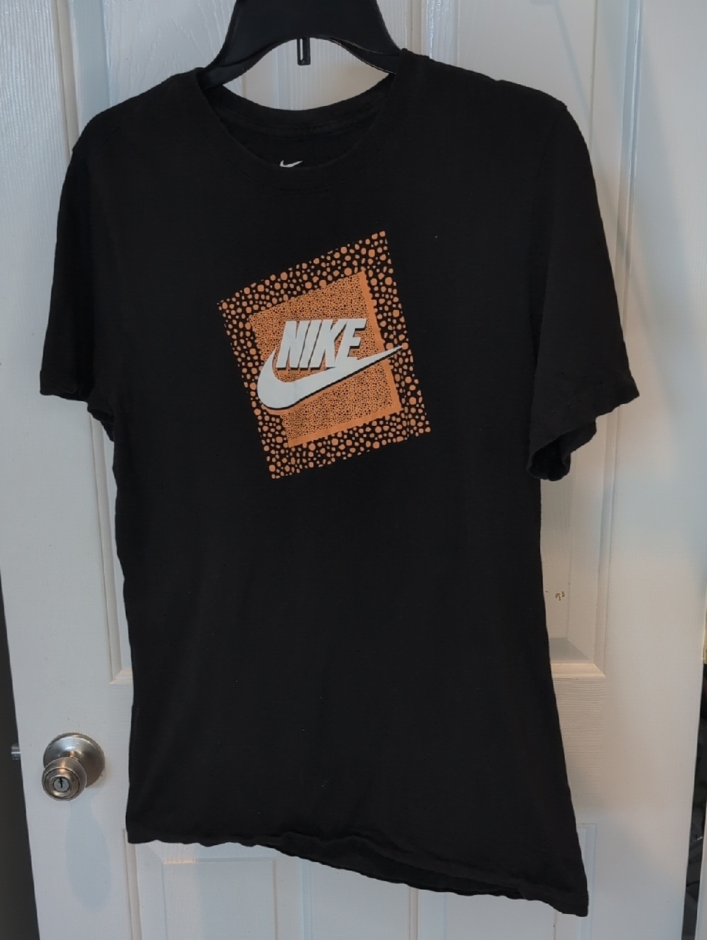 Nike Black T-Shirt with Orange Square and White Logo Rare